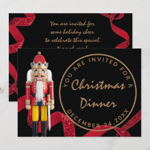 Schwarzes rotes Weihnachtsabendessen Winter Nusskn Einladung