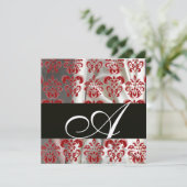 SCHWARZES ROTES WEISSES SILK DAMASK KLOTH MONOGRAM EINLADUNG (Stehend Vorderseite)