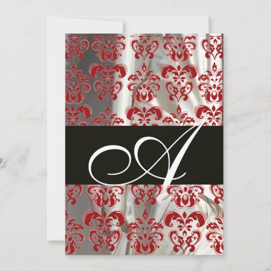 SCHWARZES ROTES WEISSES SILK DAMASK KLOTH MONOGRAM EINLADUNG (Vorderseite)