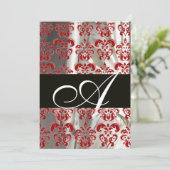SCHWARZES ROTES WEISSES SILK DAMASK KLOTH MONOGRAM EINLADUNG (Stehend Vorderseite)