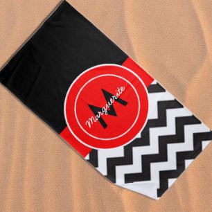 Schwarzes rotes Zickzack Strandtuch