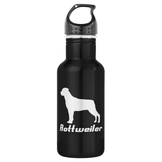 Schwarzes Rottweiler Edelstahlflasche (Vorderseite)