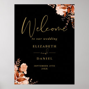 Schwarzes Rustikales Florales Hochzeits-Willkommen Poster