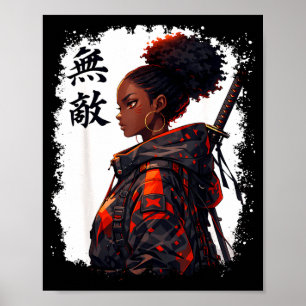 Schwarzes Samurai-Mädchen Anime Krieger Afro Afrik Poster