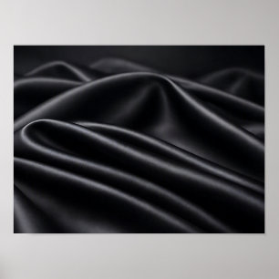 Schwarzes Satin-Gewebe Fließende Falten-Textur Poster