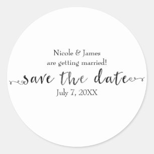 Schwarzes Save-the-Date-Skript individuell anpassb Runder Aufkleber