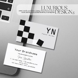 Schwarzes Schachbrett, leicht grau mit Monogram mo Visitenkarte