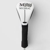 Schwarzes Schachbrettflagge-Monogramm Golf Headcover (Vorderseite)