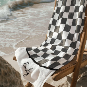 Schwarzes Schachbrettmuster individuell personalis Strandtuch