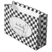Schwarzes Schachbrettmuster Personalisiert Große Geschenktüte (Vorderseite Schrägansicht)