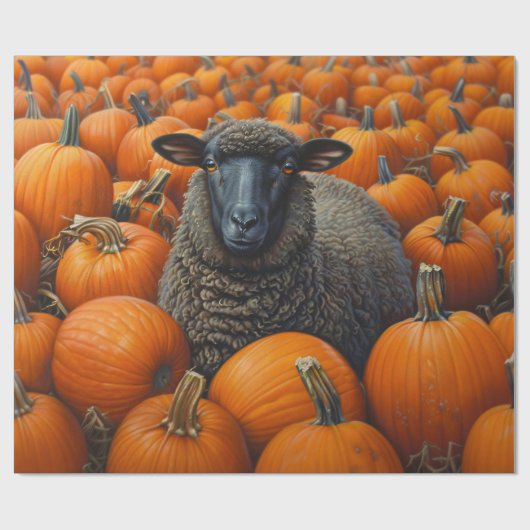Schwarzes-Schaf-Herbst-Kürbisfeld-Decoupage Geschenkpapier (Flach)