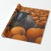 Schwarzes-Schaf-Herbst-Kürbisfeld-Decoupage Geschenkpapier (Ungerollt)
