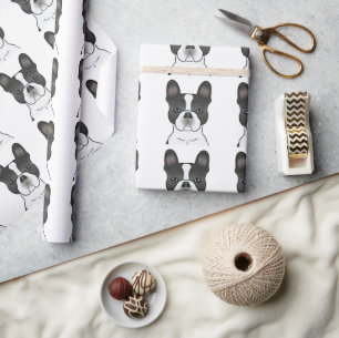 Schwarzes Schecken-Französische-Bulldogge / French Geschenkpapier