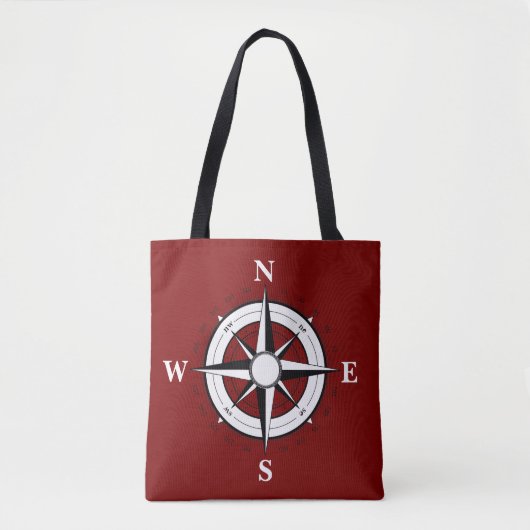 Schwarzes Schiff/Boot, Kompass, rote Taschentasche Tasche (Vorderseite)