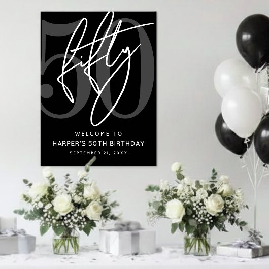 Schwarzes Schild zum 50. Geburtstag