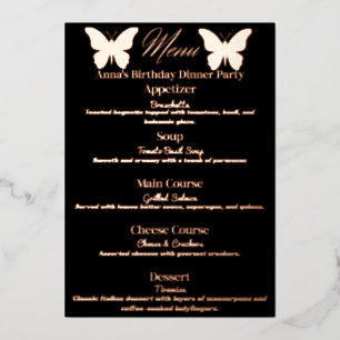 Schwarzes Schmetterlings-Themen-Geburtstags-Dinner Folien Feiertagskarte