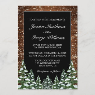Schwarzes Schneeholz & Waldland Kiefernhochzeit Einladung