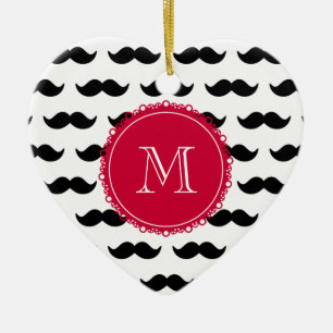 Schwarzes Schnurrbart-Muster, rotes Monogramm Keramikornament