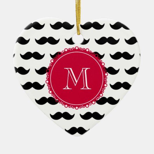 Schwarzes Schnurrbart-Muster, rotes Monogramm Keramikornament (Vorne)
