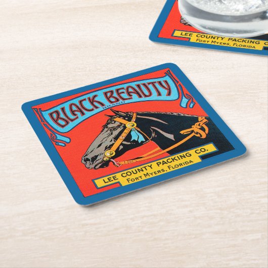 Schwarzes Schönheits-Pferd auf rotem Hintergrund Rechteckiger Pappuntersetzer (angewinkelt)