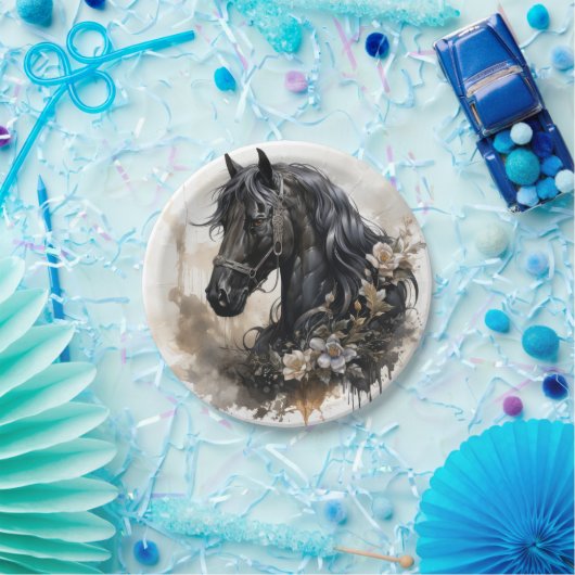 Schwarzes Schönheitspferd Pappteller (Party)