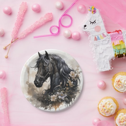 Schwarzes Schönheitspferd Pappteller (Party)