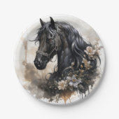 Schwarzes Schönheitspferd Pappteller (Vorderseite)