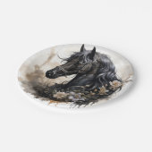 Schwarzes Schönheitspferd Pappteller (Schrägansicht)