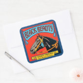 Schwarzes Schönheitsross auf rotem Hintergrund Quadratischer Aufkleber (Umschlag)