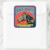 Schwarzes Schönheitsross auf rotem Hintergrund Quadratischer Aufkleber (Tasche)