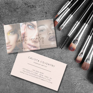 Schwarzes Schriftfoto Blush Rosa Make-up Geschäft Visitenkarte