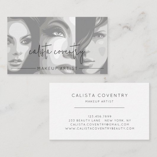 Schwarzes Schriftfoto-Make-up-Unternehmen Visitenkarte (Vorne/Hinten)