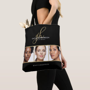 Schwarzes Schriftzug-Monogramm-Logo Foto-Makeup-St Tasche