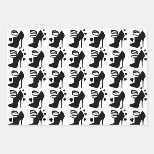 Schwarzes Schuhwrapping Papier Flachblatt Set von  (Vorderseite)