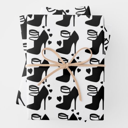 Schwarzes Schuhwrapping Papier Flachblatt Set von  (Beispiel)