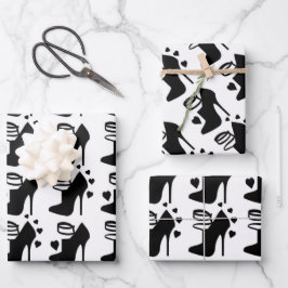 Schwarzes Schuhwrapping Papier Flachblatt Set von 