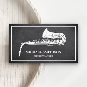 Schwarzes Schultafel Weiß Saxophon Musiklehrer Visitenkarte
