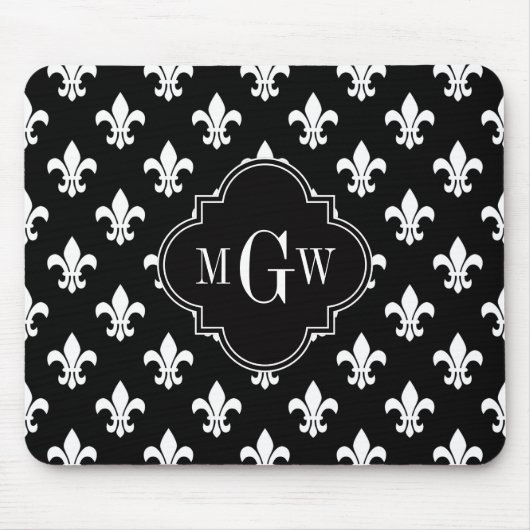 Schwarzes Schwarzes Schwarzes 3 Initialmonogramm Mousepad (Vorne)