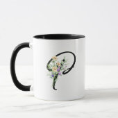 Schwarzes Script Letter "P" Wasserfarbige Blume Tasse (Links)