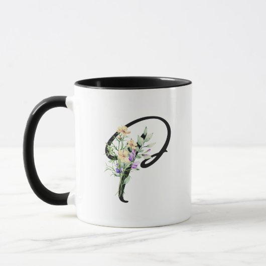 Schwarzes Script Letter "P" Wasserfarbige Blume Tasse (Links)