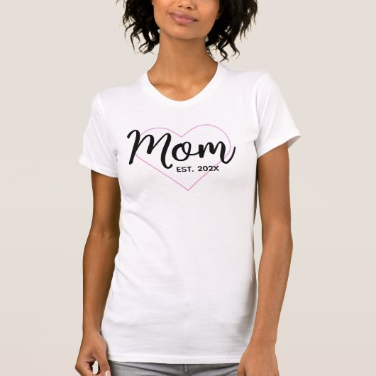 Schwarzes Script Rosa Kontur Herzost Datum Mama Bo T-Shirt (Vorderseite)