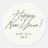Schwarzes Script Schriftart glücklich Neues Jahr Runder Aufkleber (Vorderseite)