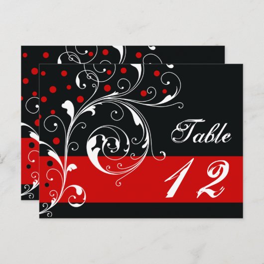 Schwarzes Scrollblatt, rote Tischnummer (Vorne/Hinten)