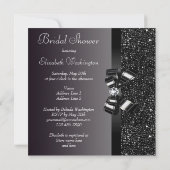 Schwarzes Sequins-, Bogen-u. Diamant-Brautparty Einladung (Rückseite)
