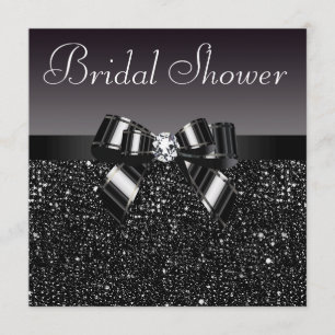 Schwarzes Sequins-, Bogen-u. Diamant-Brautparty Einladung