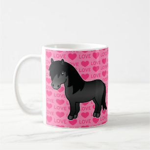 Schwarzes Shetlandpony Rosa mit Herzen und Liebest Kaffeetasse