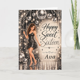 Schwarzes Silber Disco Glam Sweet Sixteen Karte