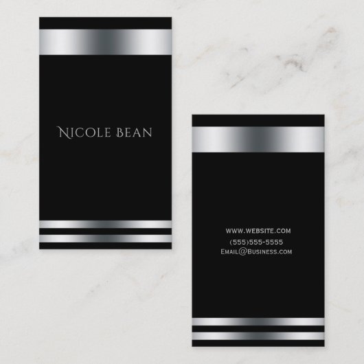 Schwarzes Silber Eleganter Chic Modernes Glam Beru Visitenkarte (Vorne/Hinten)