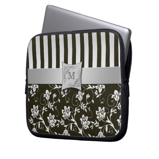 Schwarzes, Silber-gestreifte Laptop-mit Laptopschutzhülle (Vorderseite Links)