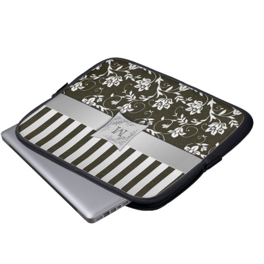 Schwarzes, Silber-gestreifte Laptop-mit Laptopschutzhülle (Vorne Knopf)